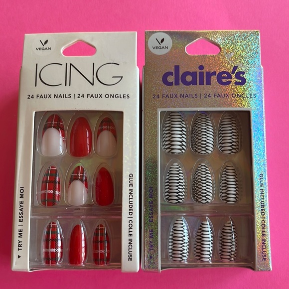 Claire’s ICING 24 Faux False Nails x2  Glue Included Vegan New - Picture 1 of 2
